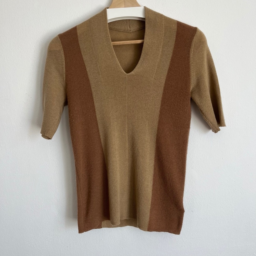 100% Merino Wool V Neck Half Sleeve Polo Sweater Top